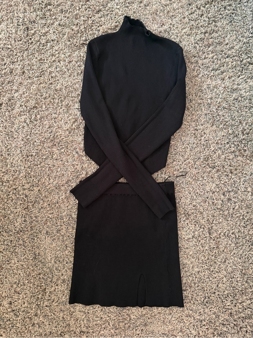 Black Ribbed Two-Piece Set - Women's